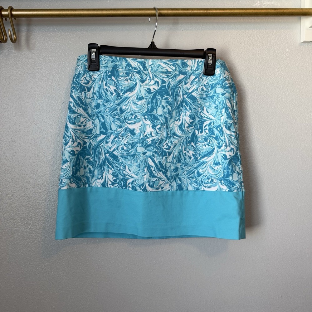 Michael Kors Women's Turquoise Blue Sz 8 Abstract Print A-Line Skirt Paisley